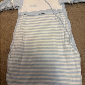 Baby Blue and White Striped Sleep Sack with detachable sleeves